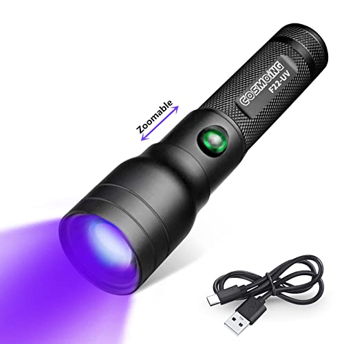 COSMOING UV Blacklight Flashlight - 3W Rechargeable LED Light