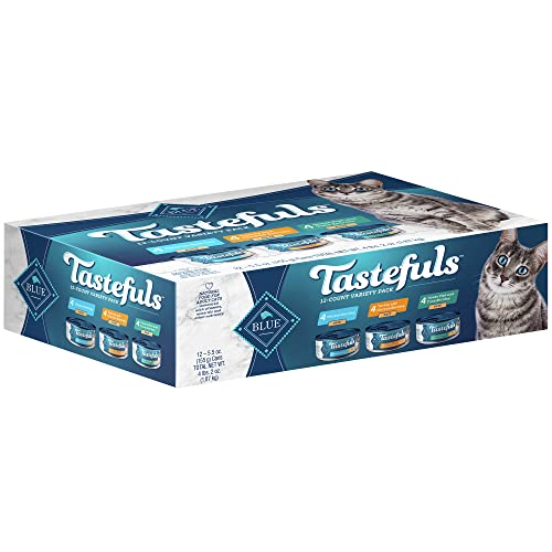 BLUE Tastefuls Natural Pate Wet Cat Food Variety Pack - Chicken, Turkey & Chicken & Ocean Fish & Tuna