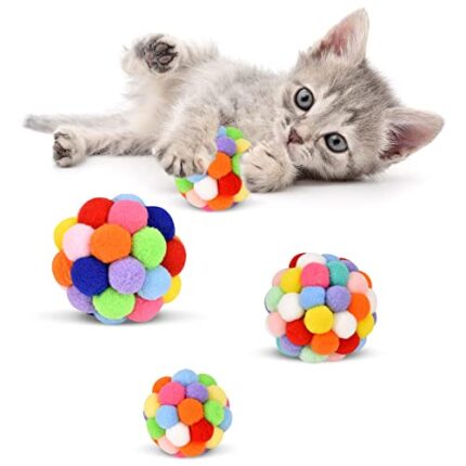 【Eco-Friendly Fuzzy Ball Toys】 - Soft & Safe Cat Toys with Bells