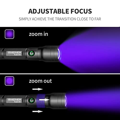 COSMOING UV Blacklight Flashlight - 3W Rechargeable LED Light