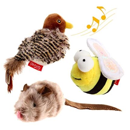 Popular Interactive GiGwi Cat Toys: Squeaky Bird, Mouse & Bee