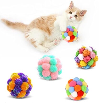 Eco-Friendly Fuzzy Cat Balls Toy with Bells | Cat Toys for Indoor Cats