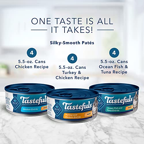 BLUE Tastefuls Natural Pate Wet Cat Food Variety Pack - Chicken, Turkey & Chicken & Ocean Fish & Tuna