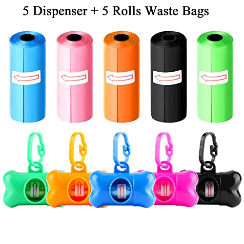 Dog Poop Bag Dispenser with 5 Rolls Poop Bags & 5 Pet Bag Dispensers