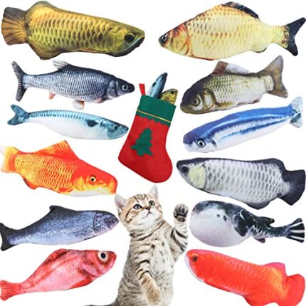 Pack of 12 Interactive Catnip Fish Toys - Sufficient Catnip & Various Sizes