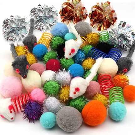 60pcs Cat Toys Pack | Variety of Cat Toy Balls, Springs & Mice | PietyPet