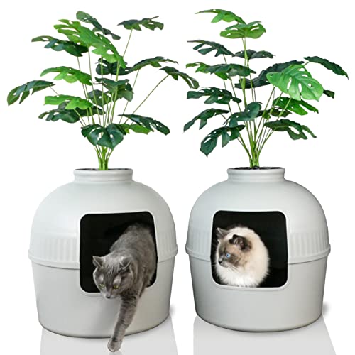 Buy a Multi-Purpose Enclosed Litter Box with Faux Monstera Plant