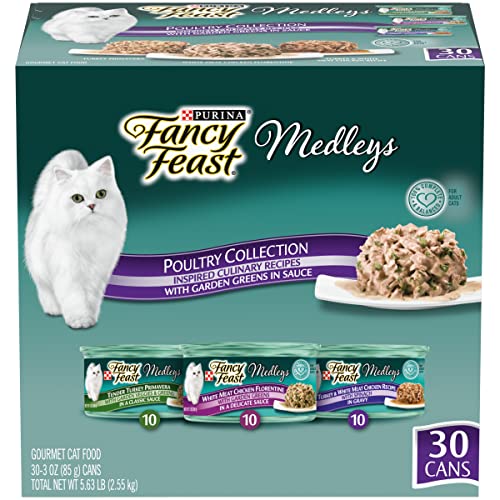 30 Cans of Purina Fancy Feast Variety Pack Wet Cat Food | Medleys Poultry Collection