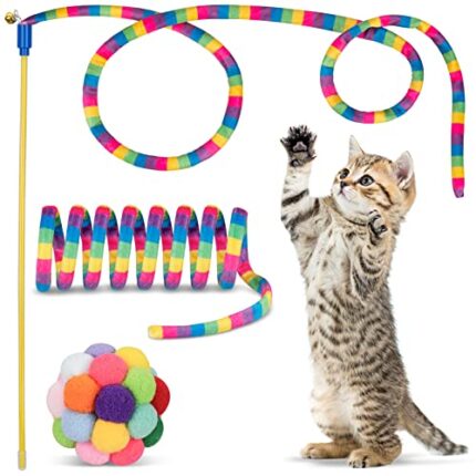 Rainbow Cat Toys Bulk - Interactive Cat Wand Toys for Indoor Cats & Kittens of All Ages