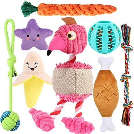 8 Packs Puppy Toys Set | Plush Squeaky Chew Toys & Durable Rope Toys