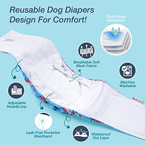 Medium Belly Band for Male Dogs 12''-14'', 3-1 Cute Package, Reusable & Strong