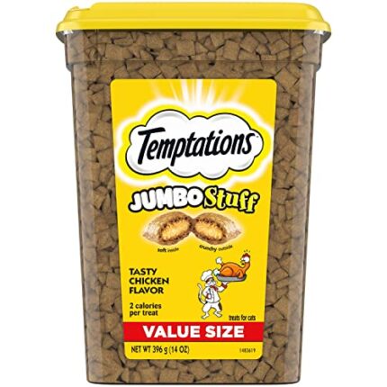 14oz Tub of Temptations Jumbo Stuff Cat Treats with Tasty Chicken Flavor