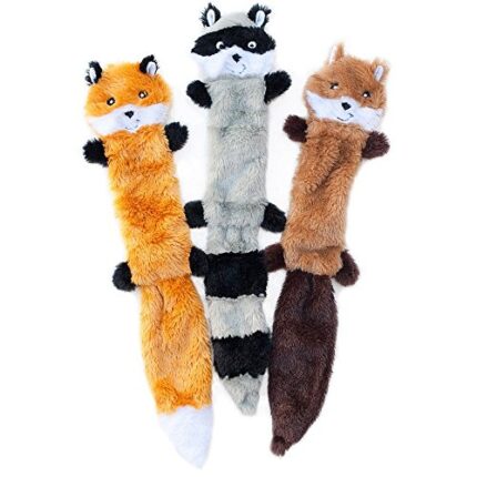 8" Skinny Peltz Dog Toys with 3 Woodland Creature Squeakers