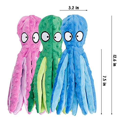 3 Pack Octopus Dog Squeaky Toys – Perfect for Puppies, Small, Medium and Large Dogs