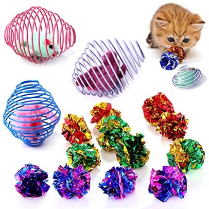 Stress Relieving Rolling Cat Toys with 12 Colorful Mylar Balls